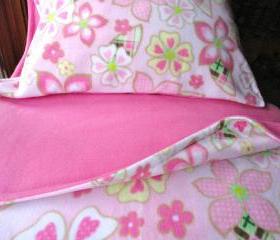 Girls Bed Set Handmade Fleece 'Pink Flower Power' for Girls Fits Crib and Toddler Beds 
