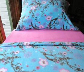 Girls Bed Set - Toddler Fleece Bedding 'Flowering Cherry Blossoms' for Girls Fits Crib & Toddler Beds. 