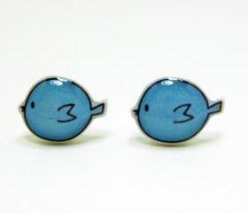 Blue Bird Earrings - Sterling Silver Posts Studs Kawaii Cute