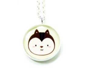 Chipmunk Necklace - Brown Kawaii Cute Cream Silver Plated 17 inch