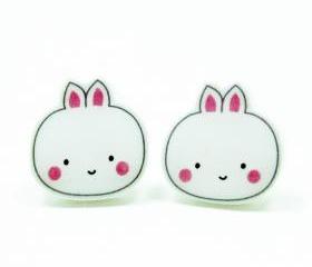 Bunny Earrings - White Sterling Silver Posts Studs Kawaii Cute
