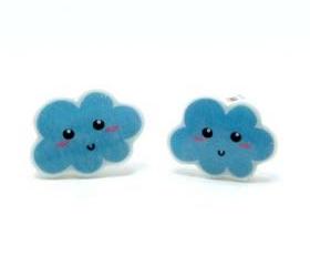 Happy Blue Cloud Earrings - Sterling Silver Posts Studs Kawaii Cute