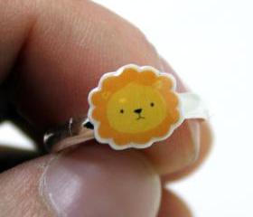 Lion Ring - Yellow Orange Kawaii Cute Silver Plated Adjustable