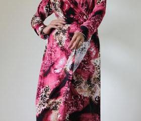 Long Sleeve Dress - Purple Print Evening Gown
