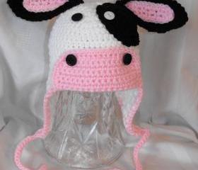 Girl's Cow Earflap Hat with Ties Custom Size