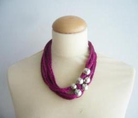 Metallic pink necklace with silver beads new Fall Winter jewelry