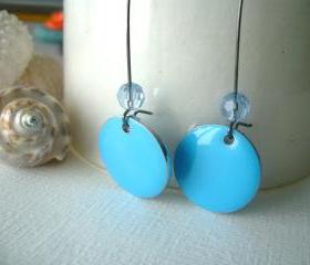  blue geometric earrings, minimal style, enamel
