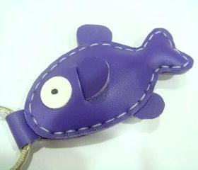 Karen the Fish Leather Keychain ( Bright Purple )