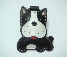 Boston Terrier Leather Keychain ( Black )
