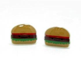 Burger Earrings - Sterling Silver Posts Studs Kawaii Cute
