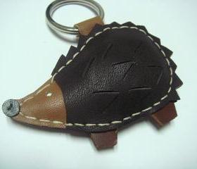 Heather the Hedgehog Leather Keychain ( Dark Brown )