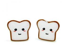 Bread Buddy 2 Toast Earrings - Sterling Silver Posts Studs Kawaii Cute