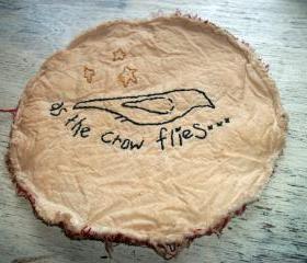 Primitive Candle Mat, Hand Stitched, Crow, As The Crow Flies