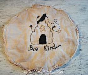 Summer Bee Hive, Crow, Star Candle Mat, Hand Stitched, Primitive