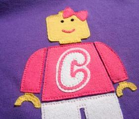 Girl Minifigure Birthday Shirt with Name- Custom Hand Cut Applique