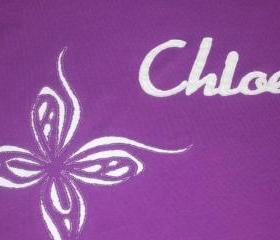 Purple butterfly shirt with name- Handcut traditional and reverse applique