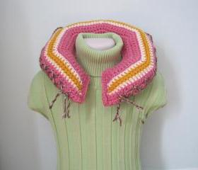 Crochet Neck Pillow - Small Size - Light Raspberry/Cream/Gold -CNP3