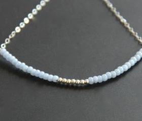 Light Blue Beaded Bracelet Sterling Silver 