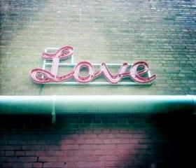 Love Photo Print 5x5 Romantic Home Decor - Pink - Green - Love Sign Photograph