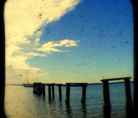 Beach Photography Print 5x5 TtV Coastal Photo - Wooden Pier - Jetty - Rustic Nautical Home Decor