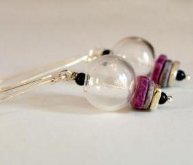 Hand Blown Glass Earrings-Lilac Dangle Earrings