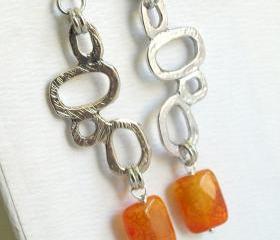 Large Geometric Orange Earrings - Dangle Earrings