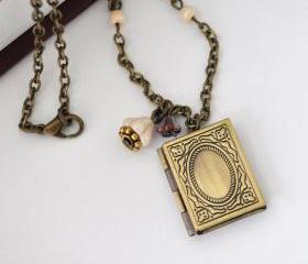 Book Locket Necklace Floral Locket Photo Locket Necklace Flower Necklace Vintage Inspired Lovely book locket floral necklace