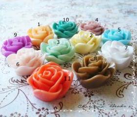 4 Mixed colors -you choose the color and how many- Resin Roses Cabochons Flower Accessory 22x22x12mm