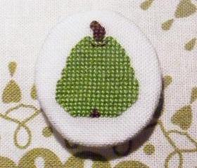 Green pear cross stitch brooch