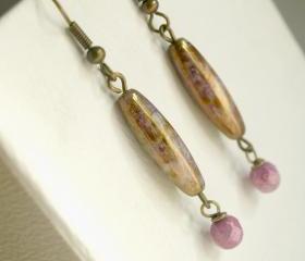 Dangle Earrings-Golden Patine and Lilac Glass Earrings