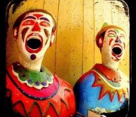 Clown Photo Print 5x5 TtV Carnival Photography - Retro Kitsch Vintage Style - Mustard - Red - Blue - Green
