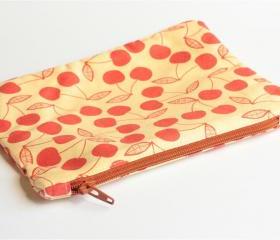Zipper Pouch - Cherries with Brown Zipper