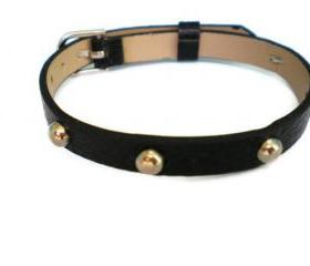  Black 8mm Studded Leather Bracelet - 5mm Round Silver Studs - Adjustable