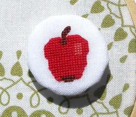 A is for Apple cross stitch brooch 