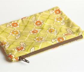 Zipper Pouch - Floral Over Green Checks