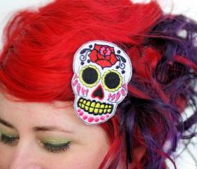 Sugar Skull Hair Clip, Day of the Dead, White
