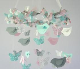 Butterflies & Birds Nursery Mobile, Baby Shower Gift