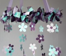 Plum & Aqua Flower Nursery Mobile - Baby Girl Nursery Decor, Baby Shower Gift