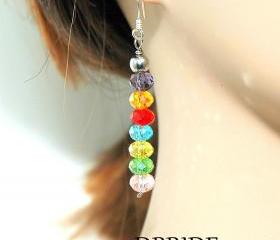 SALE Sterling Silver Rainbow Dangle Earrings - Multi color Beaded Earrings