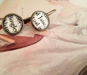 Jane Bennet and Mr. Bingley Antique Bronze Dangling Book Page Earrings