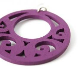 Purple Wood Earrings, Boho Style. Big and Lightweight