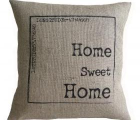 Personalized Home Sweet Home Burlap Pillow Cover 