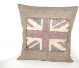 Burlap Vintage Union Jack Flag Rustic Pillow Cover