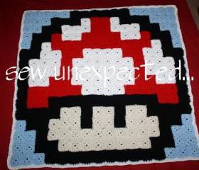 Crochet Mario Mushroom blanket - FREE SHIPPING - US ONLY
