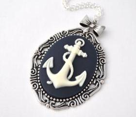 Anchor necklace, Nautical Necklace, bow necklace, Anchor Cameo Neckace, Anchor Jewelry, Nautical Accessory, long necklace