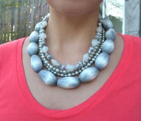 Polymer Clay, Glass, and Pearl Necklace. 
