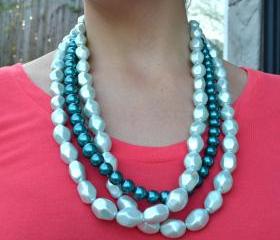 Teal and Mint Pearl necklace