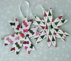 Home Decor Two Hanging Decorations - Set of 2 Paper Stars, Pink and Green