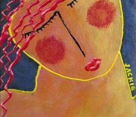 Hand Painted Ceramic Tile Funky Abstract Painting Dreaming Red Haired Woman