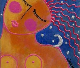 Hand Painted Ceramic Tile Moon on My Shoulder